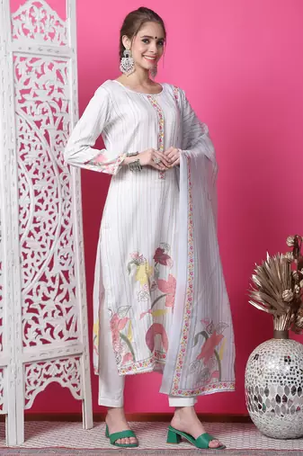 off white cotton digital printed dress material