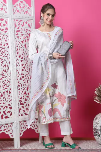 off white cotton digital printed dress material