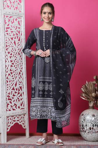 black cotton digital printed dress material