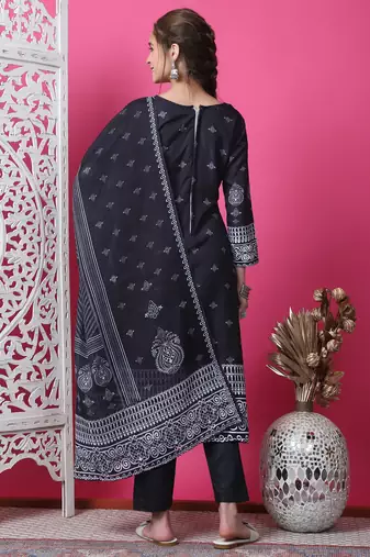 black cotton digital printed dress material