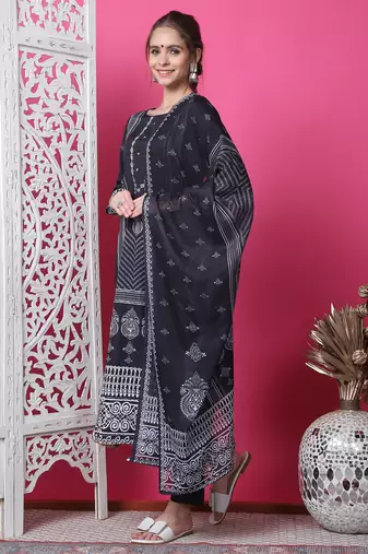 black cotton digital printed dress material