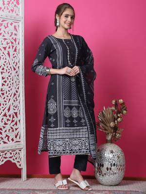 black cotton digital printed dress material 4