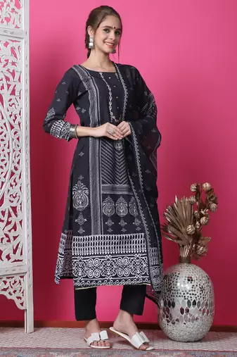 black cotton digital printed dress material
