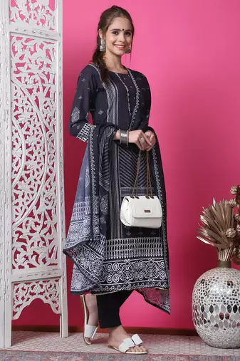 black cotton digital printed dress material