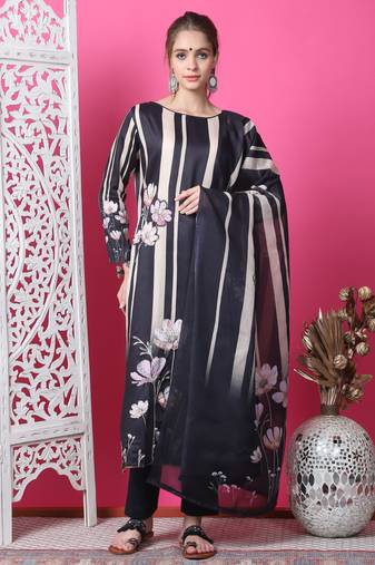 black cotton digital printed dress material