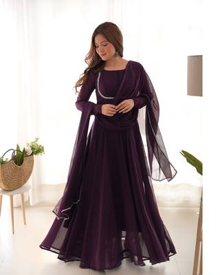 Georgette Anarkali Gown, Dupatta With Pent 1