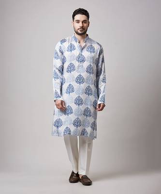 Modal satin block print mughal motif kurta set 1