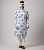 Modal satin block print mughal motif kurta set