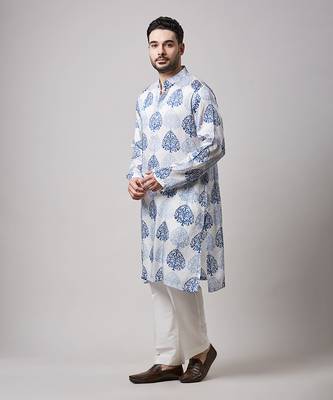 Modal satin block print mughal motif kurta set 2