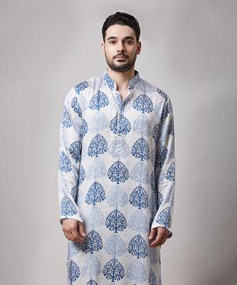 Modal satin block print mughal motif kurta set 3