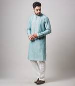 Blue soy silk mirror work kurta set