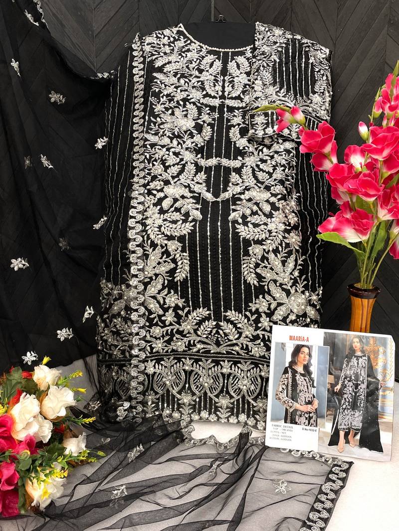 Black embroidered organza semi stitched salwar suit