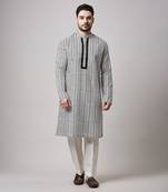 Cotton silk with black block print kurta set