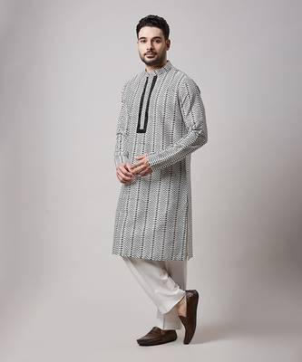 Cotton silk with black block print kurta set 2