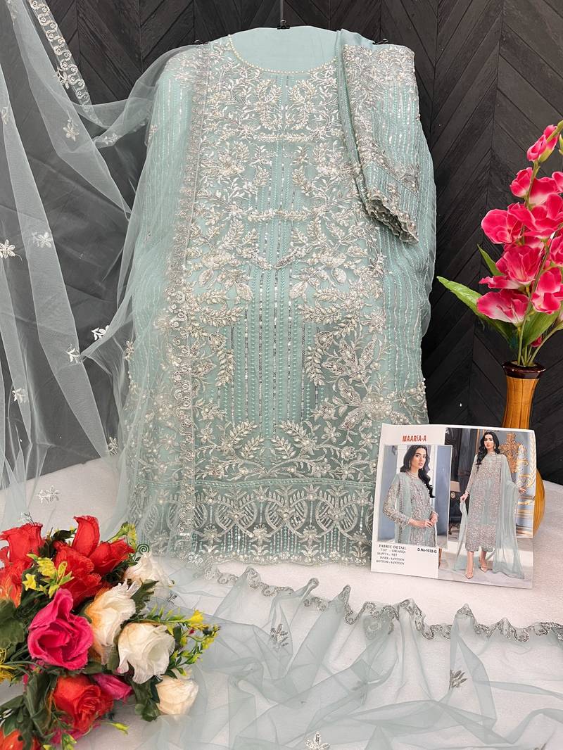 Light green embroidered organza semi stitched salwar suit