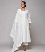 Ivory chanderi floral applique skd kurta set