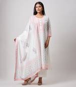 Pink & grey block printed kurta set
