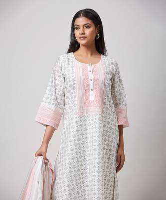 Pink & grey block printed kurta set 3