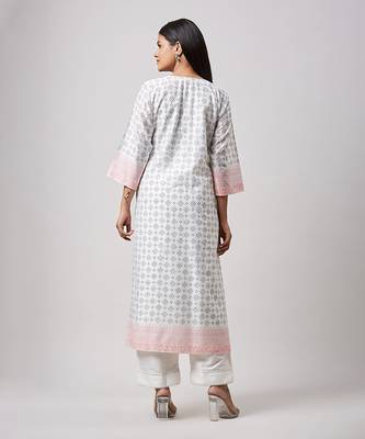 Pink & grey block printed kurta set 4