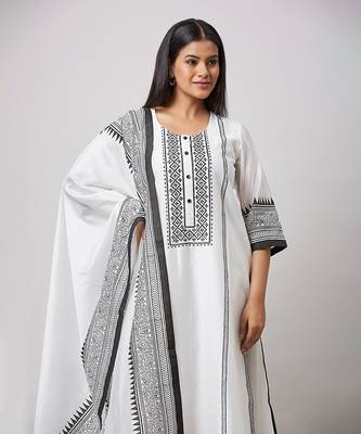 Black block printed embroiderd skd kurta set 2