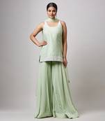 Mint green silk sharara set