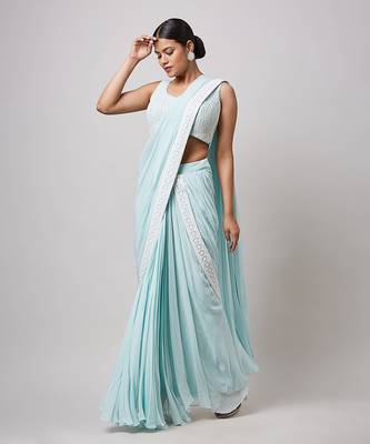 Sea green pre drape saree 2