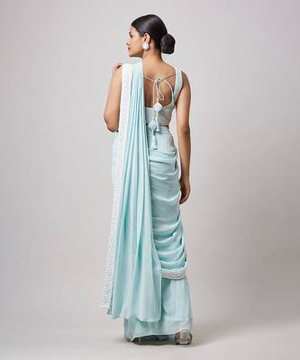 Sea green pre drape saree 4