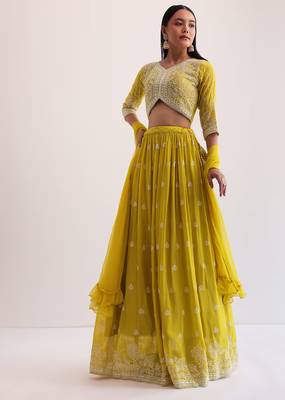 Mustard Yellow Lehenga Choli with Sequins Work 1