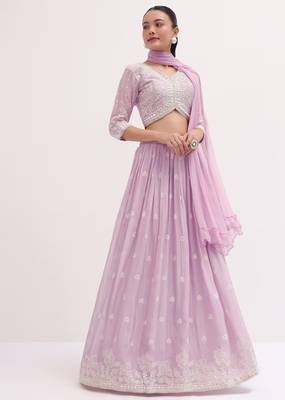 Lilac Georgette  Sequin and Threadwork Embroidery Lehenga Choli 1