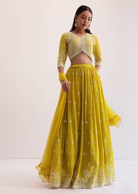 Mustard Yellow Lehenga Choli with Sequins Work 2