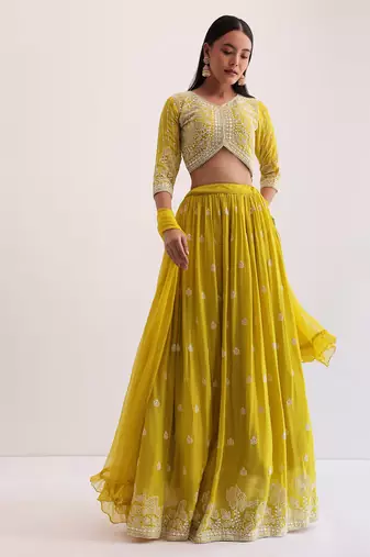 Mustard Yellow Lehenga Choli with Sequins Work