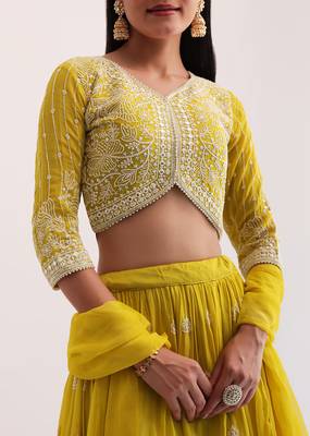 Mustard Yellow Lehenga Choli with Sequins Work 3