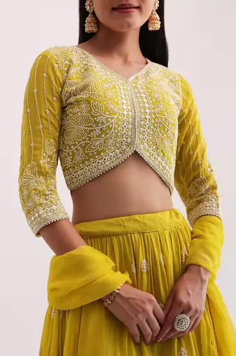 Mustard Yellow Lehenga Choli with Sequins Work