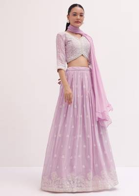 Lilac Georgette  Sequin and Threadwork Embroidery Lehenga Choli 3