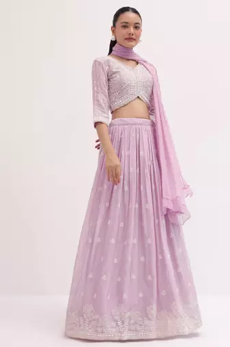 Lilac Georgette  Sequin and Threadwork Embroidery Lehenga Choli