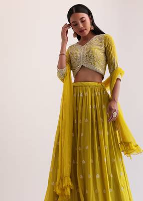 Mustard Yellow Lehenga Choli with Sequins Work 4