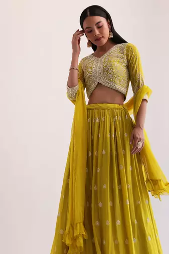 Mustard Yellow Lehenga Choli with Sequins Work