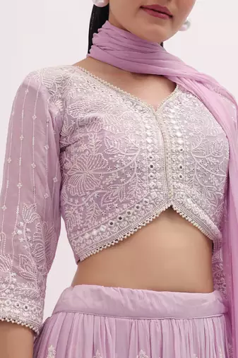 Lilac Georgette  Sequin and Threadwork Embroidery Lehenga Choli