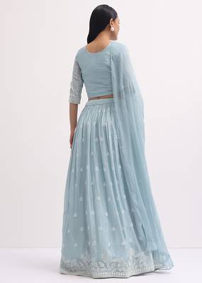 Sky Blue Georgette Lehenga Choli with Silver Sequin Embroidery 2