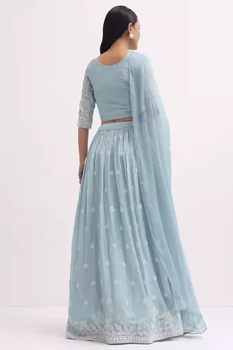 Sky Blue Georgette Lehenga Choli with Silver Sequin Embroidery