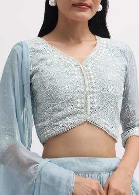 Sky Blue Georgette Lehenga Choli with Silver Sequin Embroidery 3