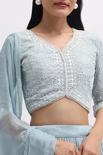 Sky Blue Georgette Lehenga Choli with Silver Sequin Embroidery