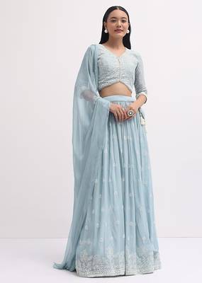 Sky Blue Georgette Lehenga Choli with Silver Sequin Embroidery 4
