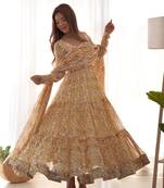 Fox Georgette Zigzag Print Fabric Fully Flair Anarkali Kurti, With Dupatta, Pent 