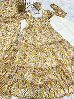 Fox Georgette Zigzag Print Fabric Fully Flair Anarkali Kurti, With Dupatta, Pent  6