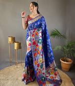 Violet Color Paithani silk blend Saree With Rich Weaved Paithani Pallu & 3D Traditional Design With Gold And Silver Zari