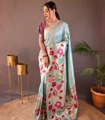 Sky Blue Color Paithani Silk Saree With Rich Weaved Paithani Pallu & 3D Traditional Design With  Gold And Silver Zari