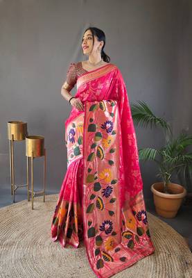 Pink Color Soft Paithani Silk Saree With Rich Weaved Paithani Pallu & 3D Traditional Design With Gold And Silver Zari 1