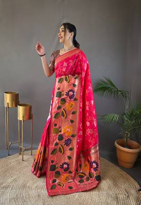 Pink Color Soft Paithani Silk Saree With Rich Weaved Paithani Pallu & 3D Traditional Design With Gold And Silver Zari 3