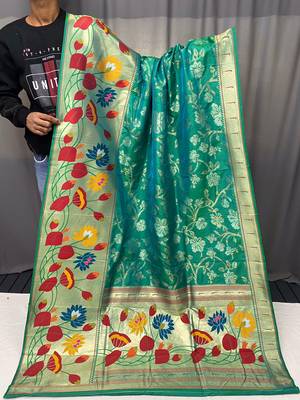 Rama Color Soft Paithani Silk Saree With Rich Weaved Paithani Pallu & 3D Traditional Design With Gold And Silver Zari 6